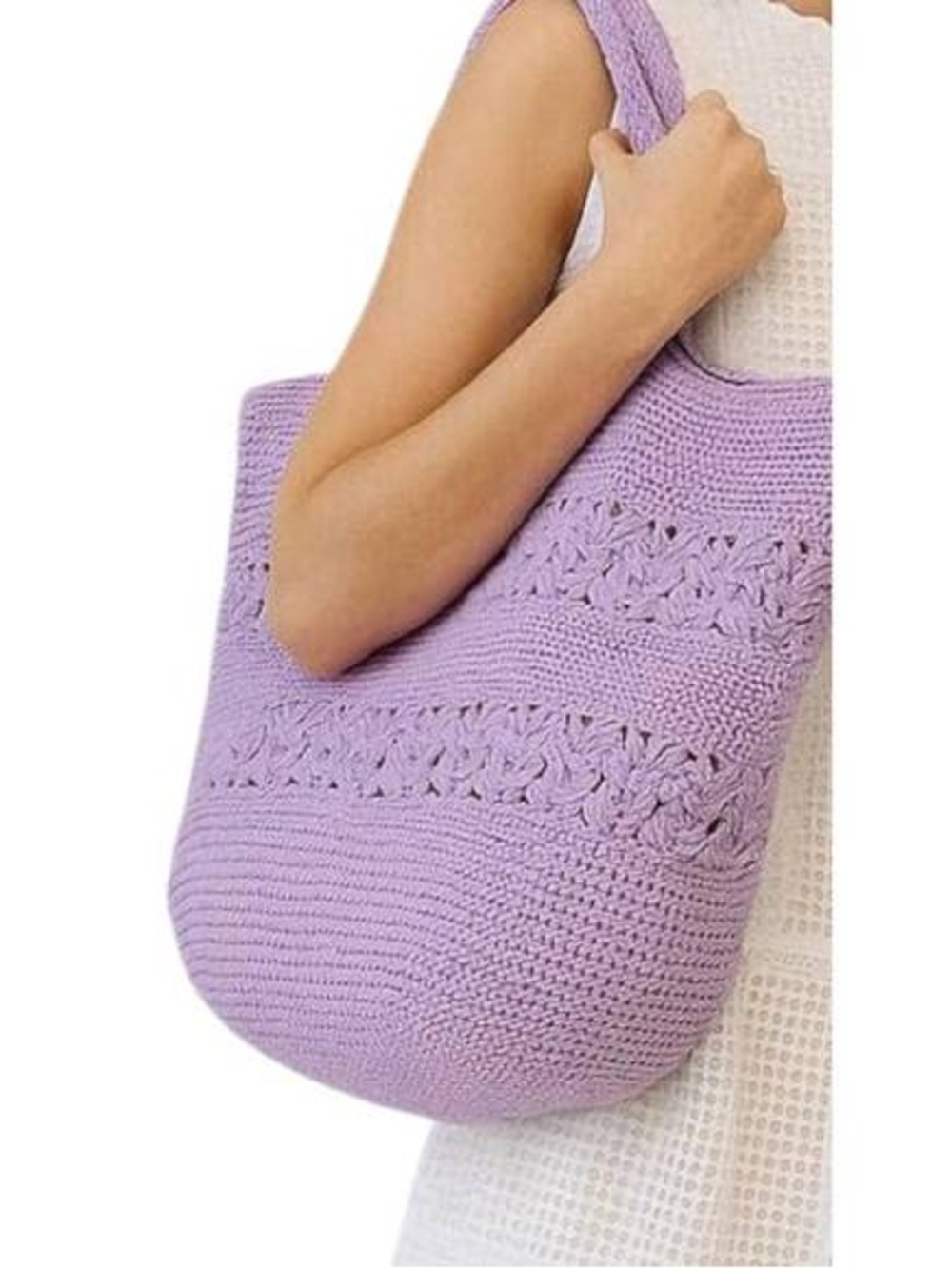 Guadalupe Lavender Crochet Tote Bag Handmade Textured Knit Shoulder Bag